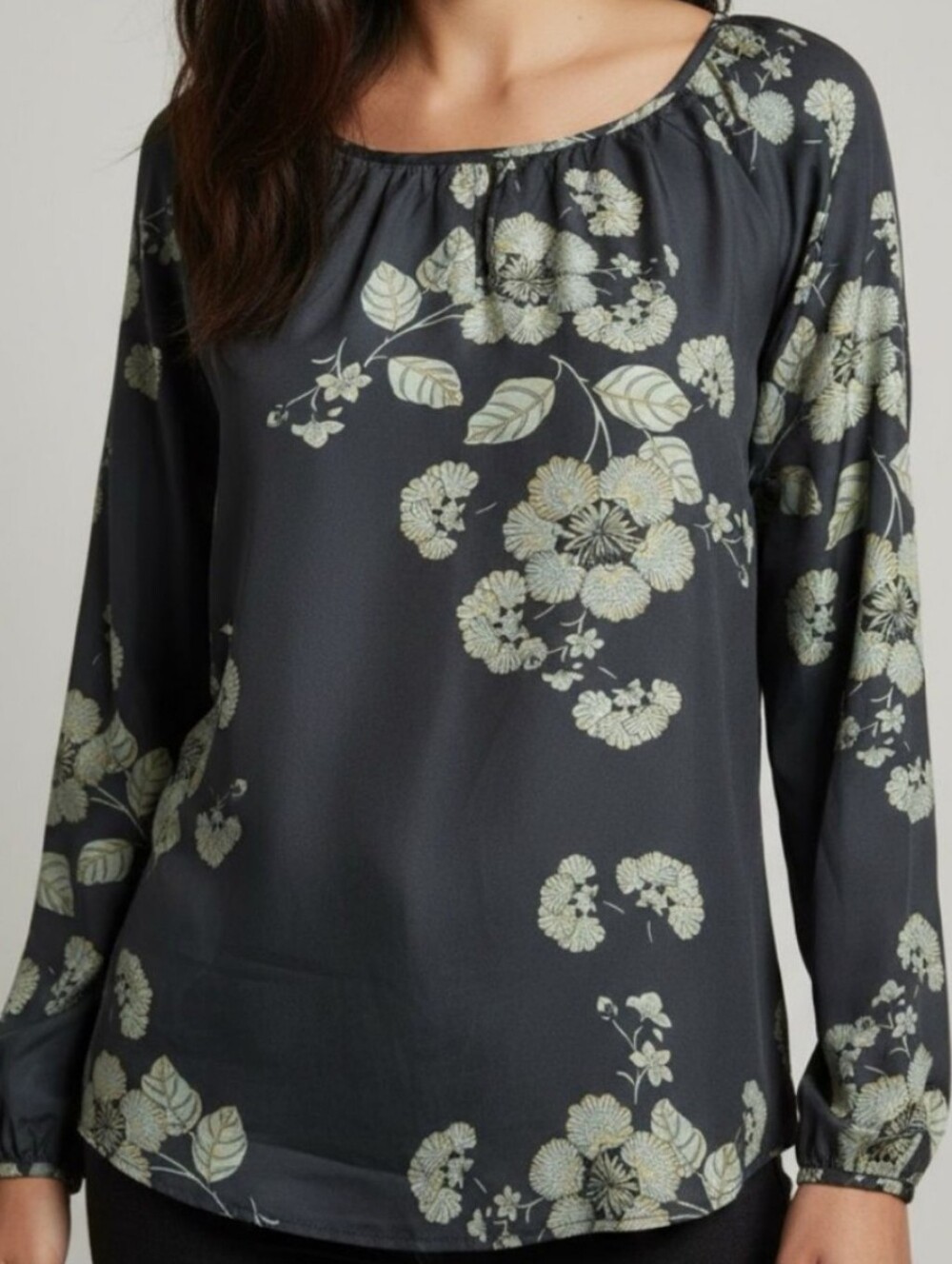 Sundance Teal Silk Blouse Top XS Floral Boho Long Sleeve Flowy Casual Popover